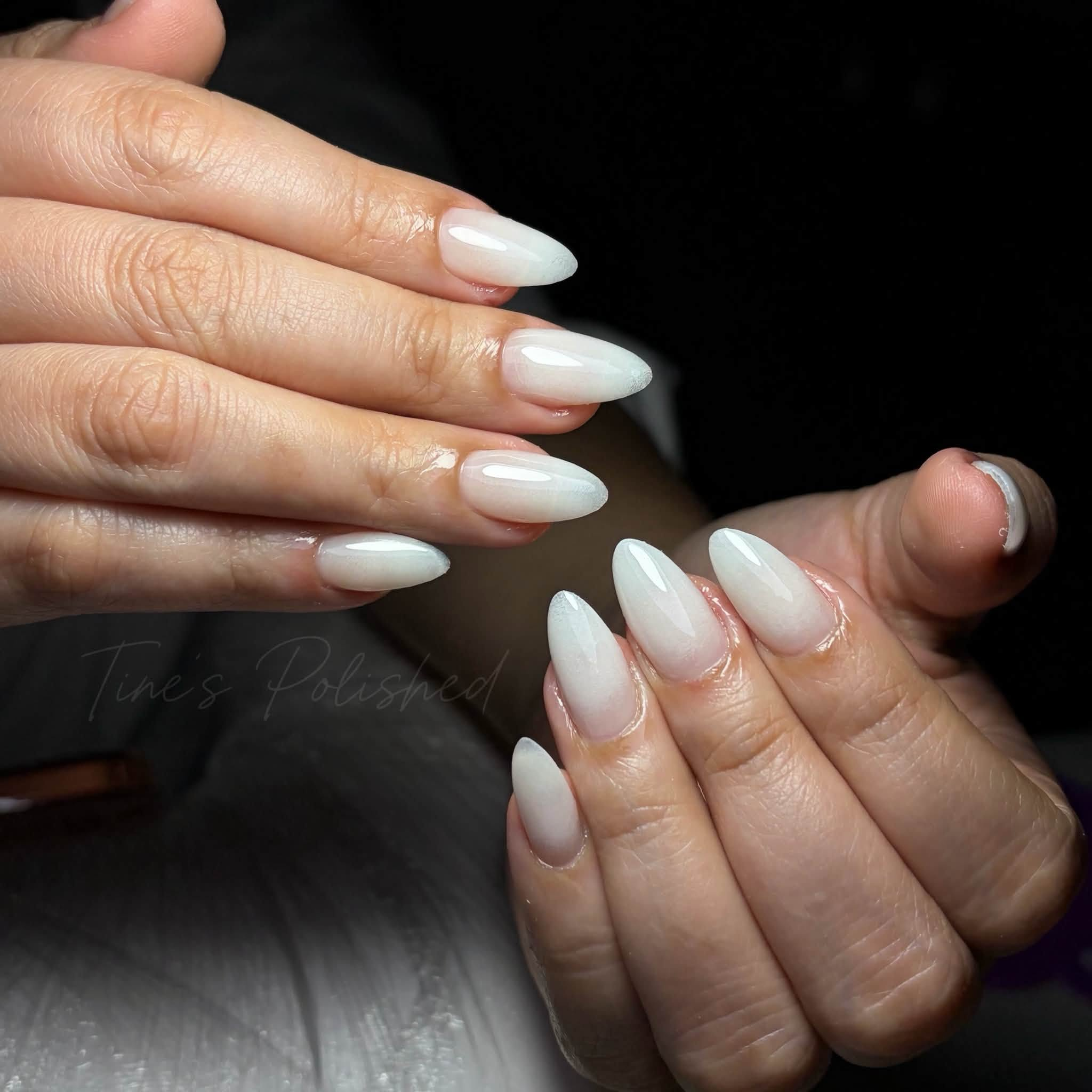 Soft white ombre almond nails