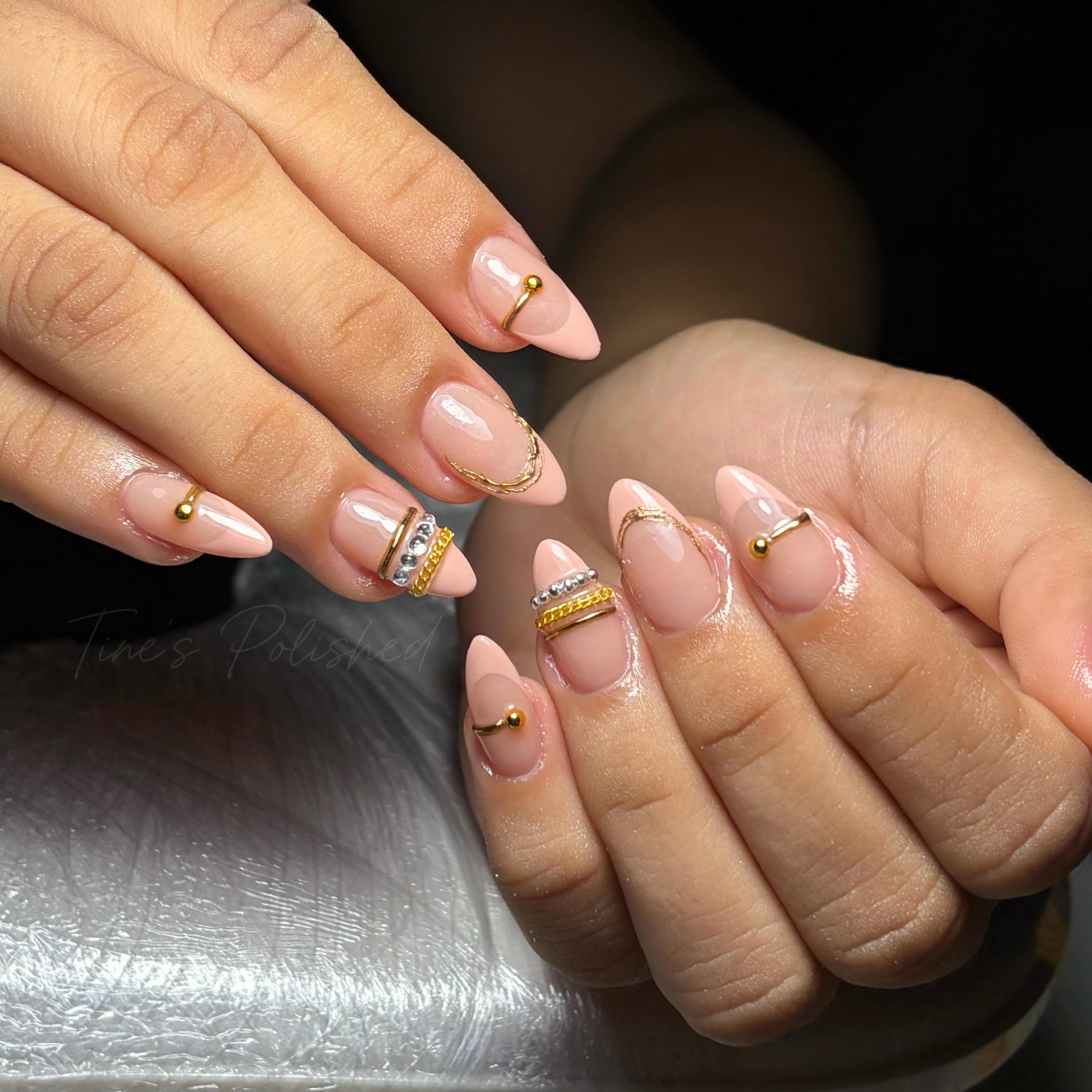 Pink and gold detailed nail art